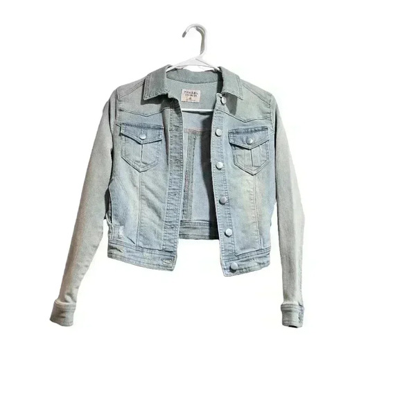 Light Wash Cropped Denim Jacket with Distressed Details- New - Picture 1 of 9